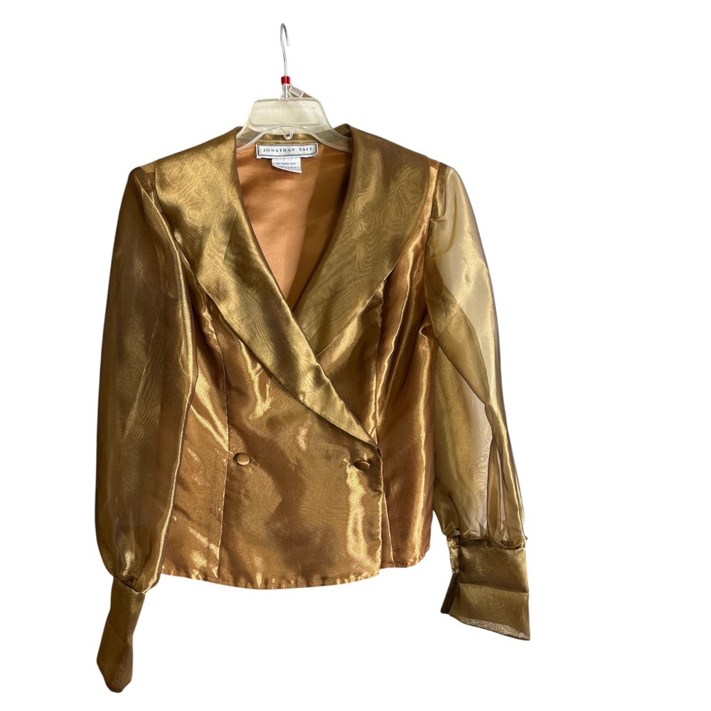 Blazer/blouse Size 12 Gold Metallic Sheer Sleeve Vintage Jonathan Tait with sash